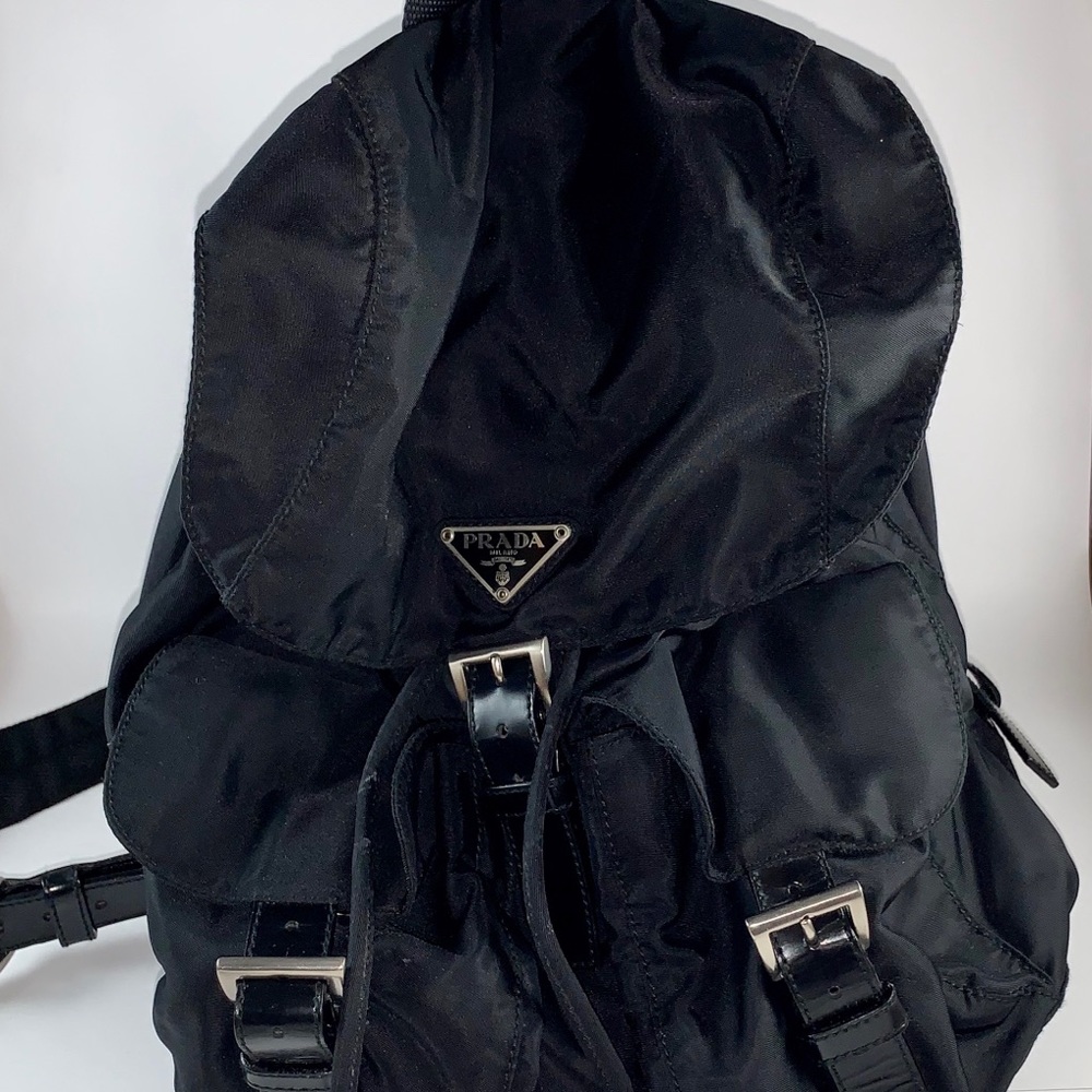 Prada Double Pocket Black Nylon Backpack